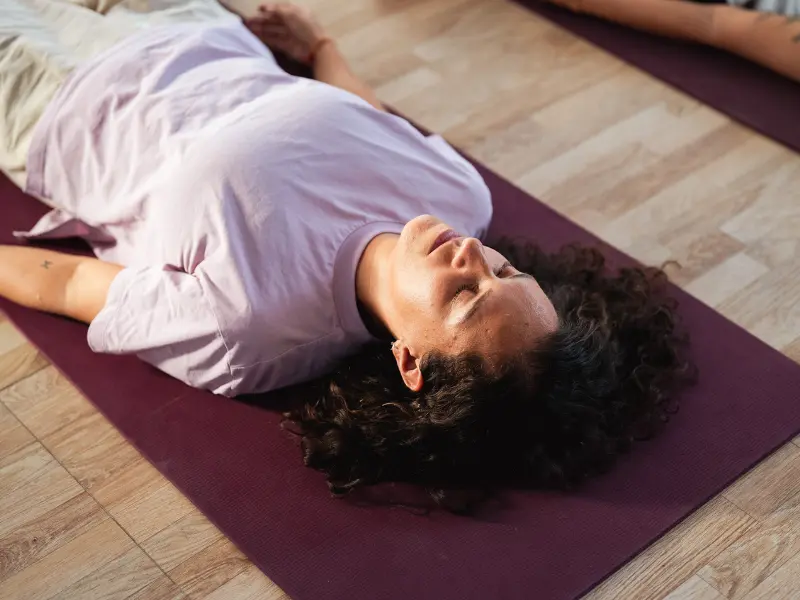 Relaxation practice during the 200 Hour Yoga Teacher Training in Goa