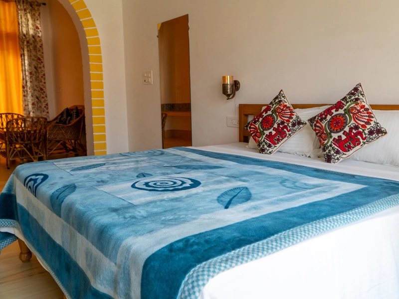 Single room natural light yoga school Rishikesh