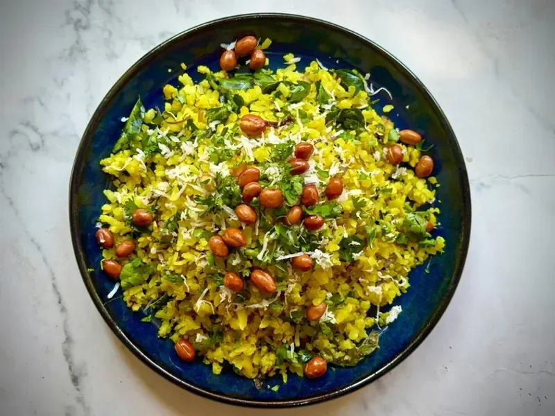 A bowl of vegetable poha