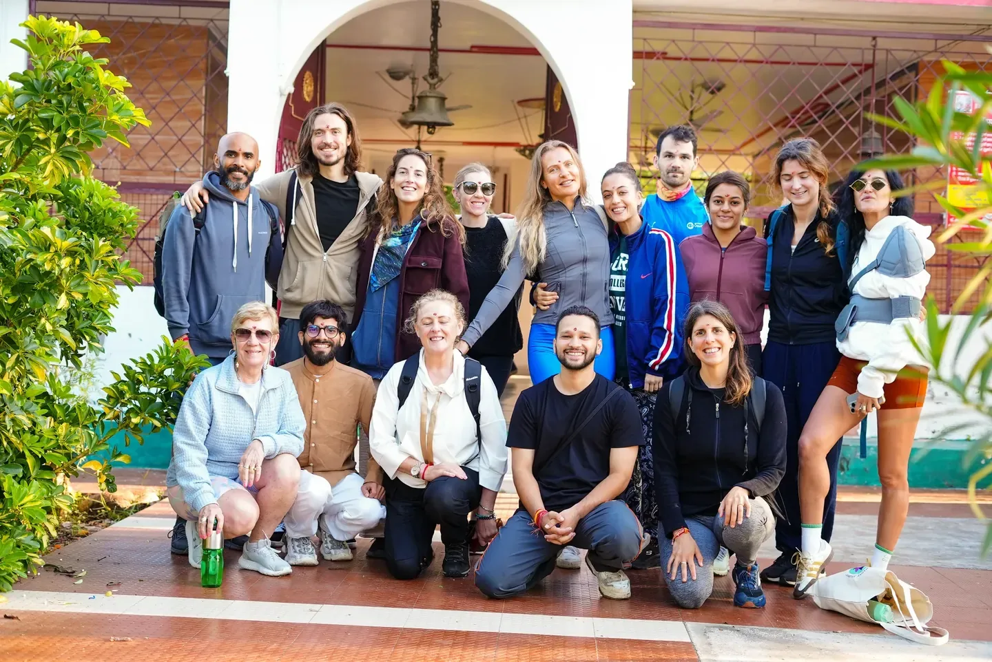 A group visiting a temple during an excursion